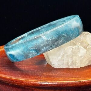 Beautiful Blue & Silver Resin Oval Bangle, Artisan Made
